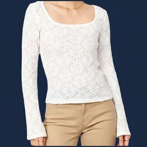 Old Navy Textured Lace Scoop Neck Flare Sleeve Top Sea Salt M Pullover Boho